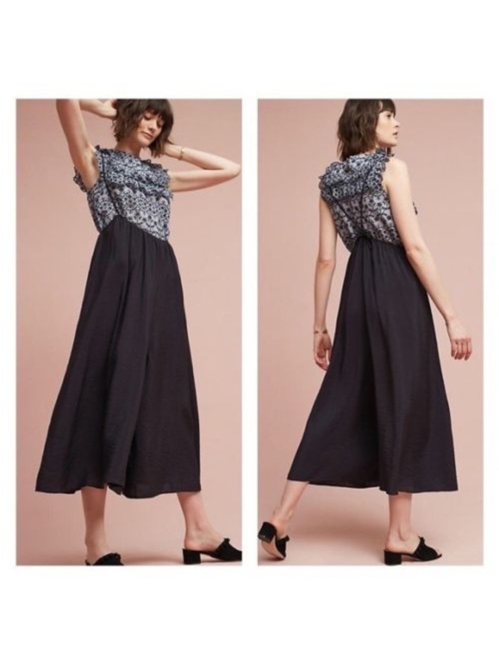 Akemi Kin Anthropologie Loose Wideleg Jumpsuit Suspenders Black Size Small - Picture 9 of 9
